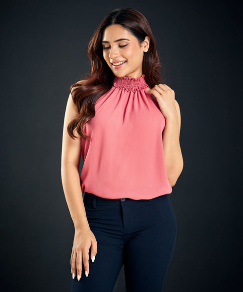 Sleeveless Halter Neck Pink Top